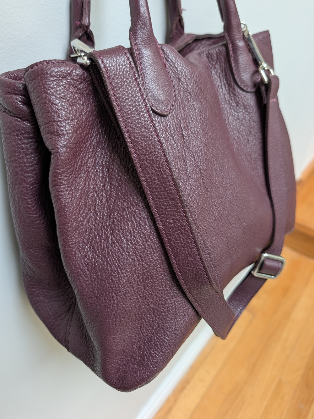 Vintage Roots Leather Satchel Burgundy/Plum - Picture 6 of 15